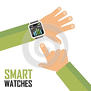 Smartwatch on a wrist. Fitness tracker application