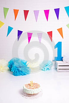 Smash the cake bakground decoration for one year old celebration