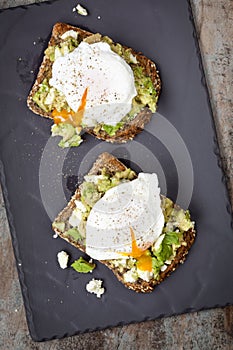 Smashed Avocado and Feta Toast with Poached Eggs