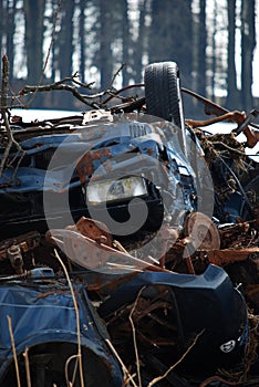 Smashed car on  scrapyard
