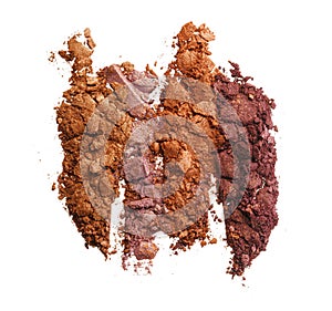 Smashed dark eyeshadows isolated on white background