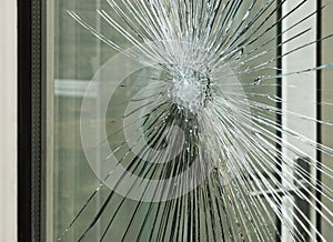 Smashed glass window pane