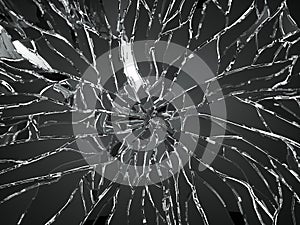 Smashed and shattered glass isolated