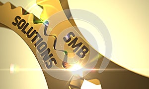 SMB Solutions Concept. Golden Metallic Cogwheels. 3D.