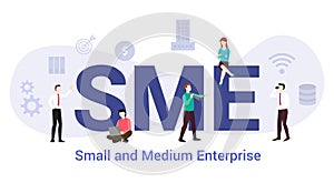 Sme small and medium enterprise concept with big word or text and team people with modern flat style - vector