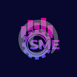 SME, small and medium enterprise icon with gear