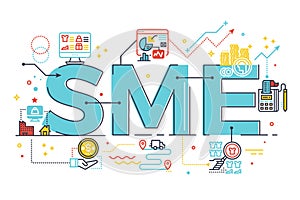 SME, Small and Medium Enterprise, word lettering illustration