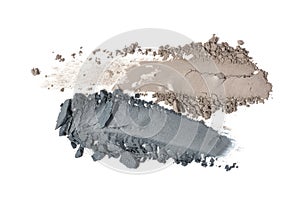 Smear of nude and gray eyeshadow isolated on white