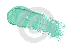 Smear and texture of lipstick or acrylic paint isolated on white background. Stroke of lipgloss or liquid nail polish swatch