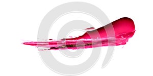 Smear and texture of red lipstick or acrylic paint isolated on white background with copy space.