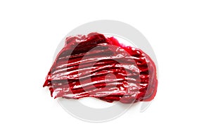 Smear and texture of red lipstick or oil paint isolated on white background.