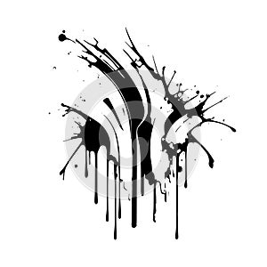 Smears, blots of black paint on a white background, dark colors - Vector