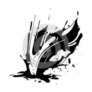 Smears, blots of black paint on a white background, dark colors - Vector