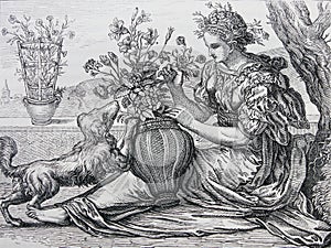 The smell by Frans Floris engraved in a vintage book History of Painters, author Jules Benouard, 1864, Paris