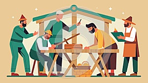 The smell of fresh wood filled the air as a team of men measured sawed and hammered together a rustic manger for the photo