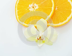 Smell of tropical fruit orange and flower isolated