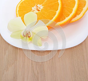 Smell of tropical fruit orange and flower isolated