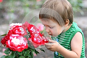 Smelling flowers