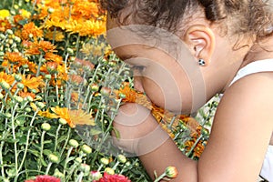 Smelling flowers