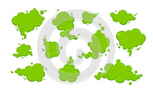Smelling green cartoon smoke or fart clouds flat style design vector illustration.
