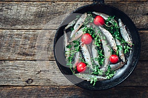 Smelt fish in the pan photo