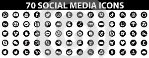 Rounded Social Media and web Icons on white background.