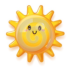 Smile 3d sun. Yellow bright smiling symbol