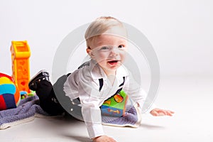 Smile Boy crawling over white background