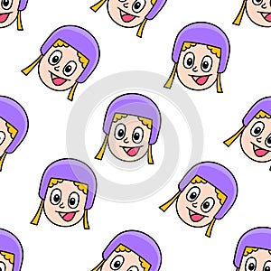 Smile boy helmet seamless pattern textile print. repeat pattern background design