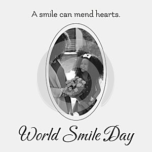 A smile can mend hearts world smile day text and biracial mother and daughter smiling