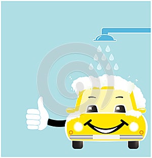 Smile cartoon car in car wash