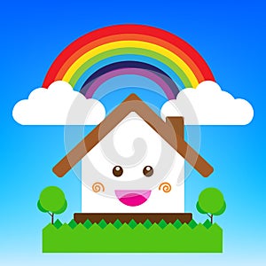 Smile cartoon house vector illustration, cute happiness building