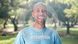 Smile, charity and portrait of male volunteer, community service and outreach for ngo or organisation. Planning