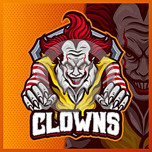 Smile Clown mascot esport logo design illustrations vector template, Joker logo for team game streamer youtuber banner twitch