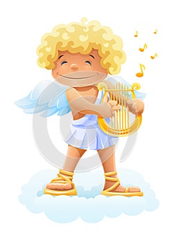 Smile cupid playing lyre