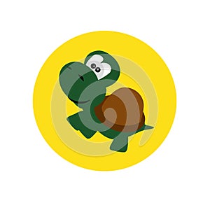 Smile cute turtle flat illustration  wit yellow green and brown collor