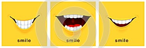 Smile day cards. Happy smiles, positive mood. Yellow laughter banners, funny smiling design. Success thinking or