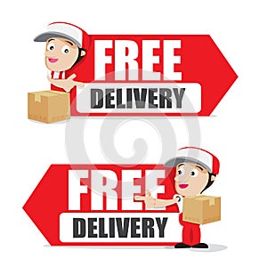 Smile delivery man handling the box and package delivery cartoon