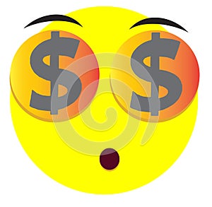 Smile emoji face icon with dollar sing