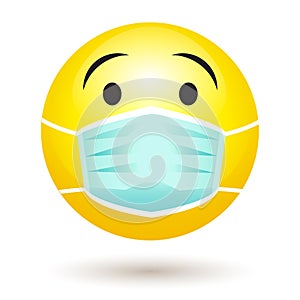 Smile emoji wearing a protective surgical mask. Icon for coronavirus outbreak.