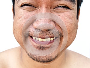 Smile face of asian man on white backgroun