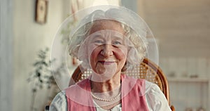 Smile, face and elderly woman at her house with positive, good and confident attitude for happiness. Pride, headshot and