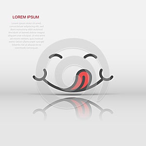 Smile face icon in flat style. Tongue emoticon vector illustration on white isolated background. Funny character business concept