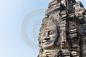 Smile face stone bayon temple in angkor thom siem reap cambodia