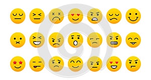 Smile face vector icons, emoji set isolated on white background, different emotions
