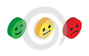 Smile faces rating feedback isometric set, isolated vector illustration