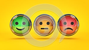 Smile / frown buttons for website. 3d rendering