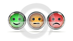 Smile / frown buttons for website. 3d rendering