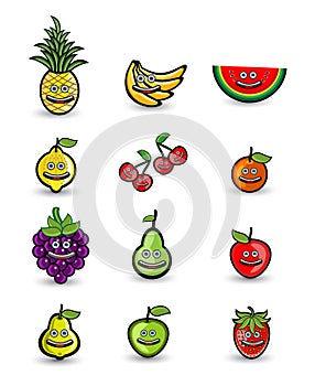 Smile Fruits Group Cartoon Illustration