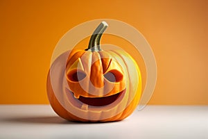 smile grinning decoration holiday face isolated halloween lantern pumpkin orange background. Generative AI.